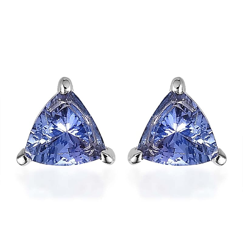 Tanzanite 0.65 ctw Solitaire Stud Earrings in Platinum Over Sterling Silver