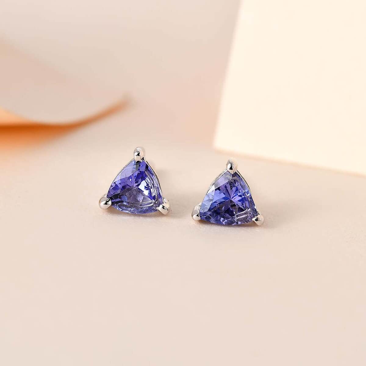 Tanzanite 0.65 ctw Solitaire Stud Earrings in Platinum Over Sterling Silver image number 1