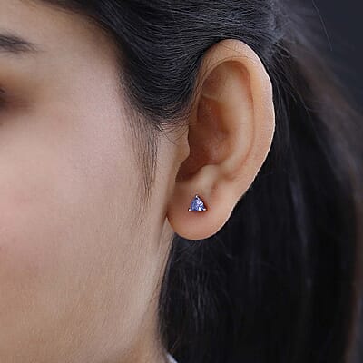 Tanzanite 0.65 ctw Solitaire Stud Earrings in Platinum Over Sterling Silver