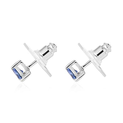 Tanzanite 0.65 ctw Solitaire Stud Earrings in Platinum Over Sterling Silver