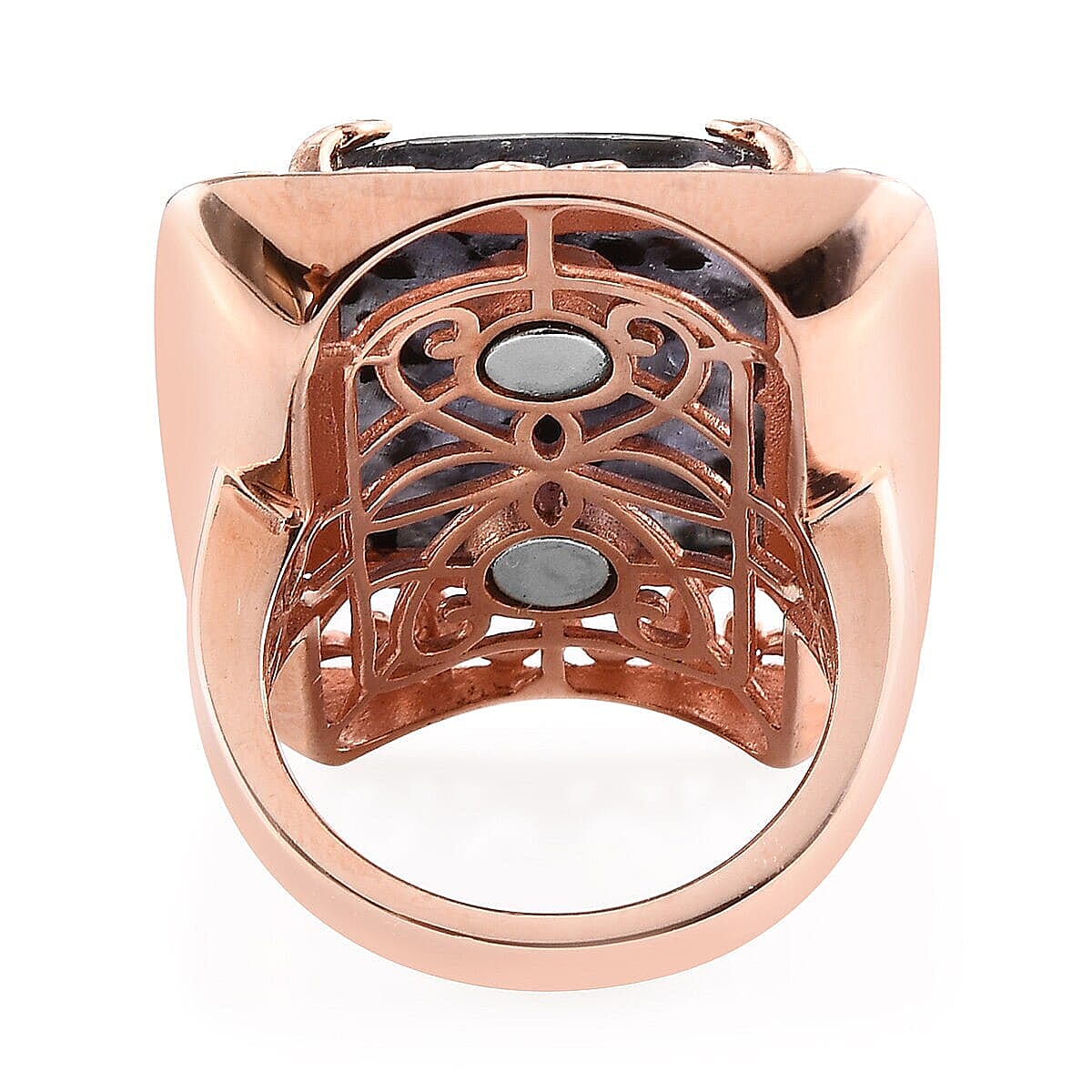 12.60 ctw Constituted Tanzanite & Thai Black Spinel Solitaire Ring in 14K RG Over Copper (Size 8.0) image number 4