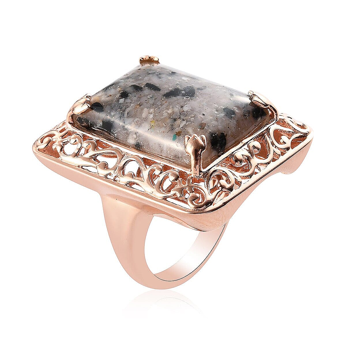 9.80 ctw Constituted Peruvian Pink Opal & Thai Black Spinel Solitaire Ring in 14K RG Over Copper (Size 9.0) image number 3