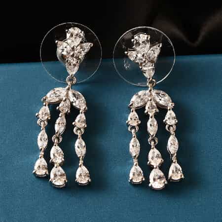 LUSTRO STELLA Made with Finest CZ Dangle Earrings in Platinum Over Sterling Silver 4.65 ctw image number 1