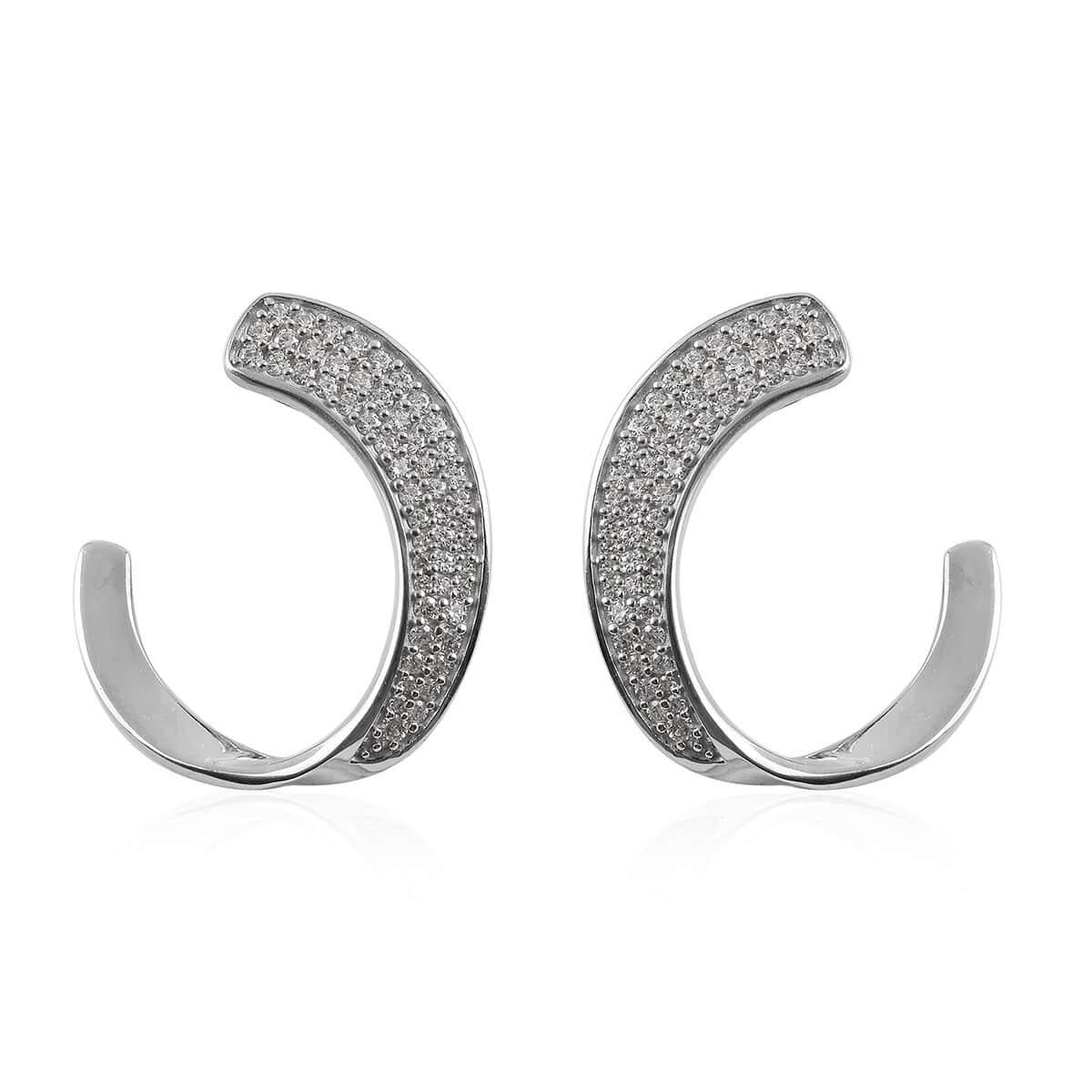 Lustro Stella Made with Finest CZ J-hoop Earrings in Platinum Over Sterling Silver 1.80 ctw image number 0