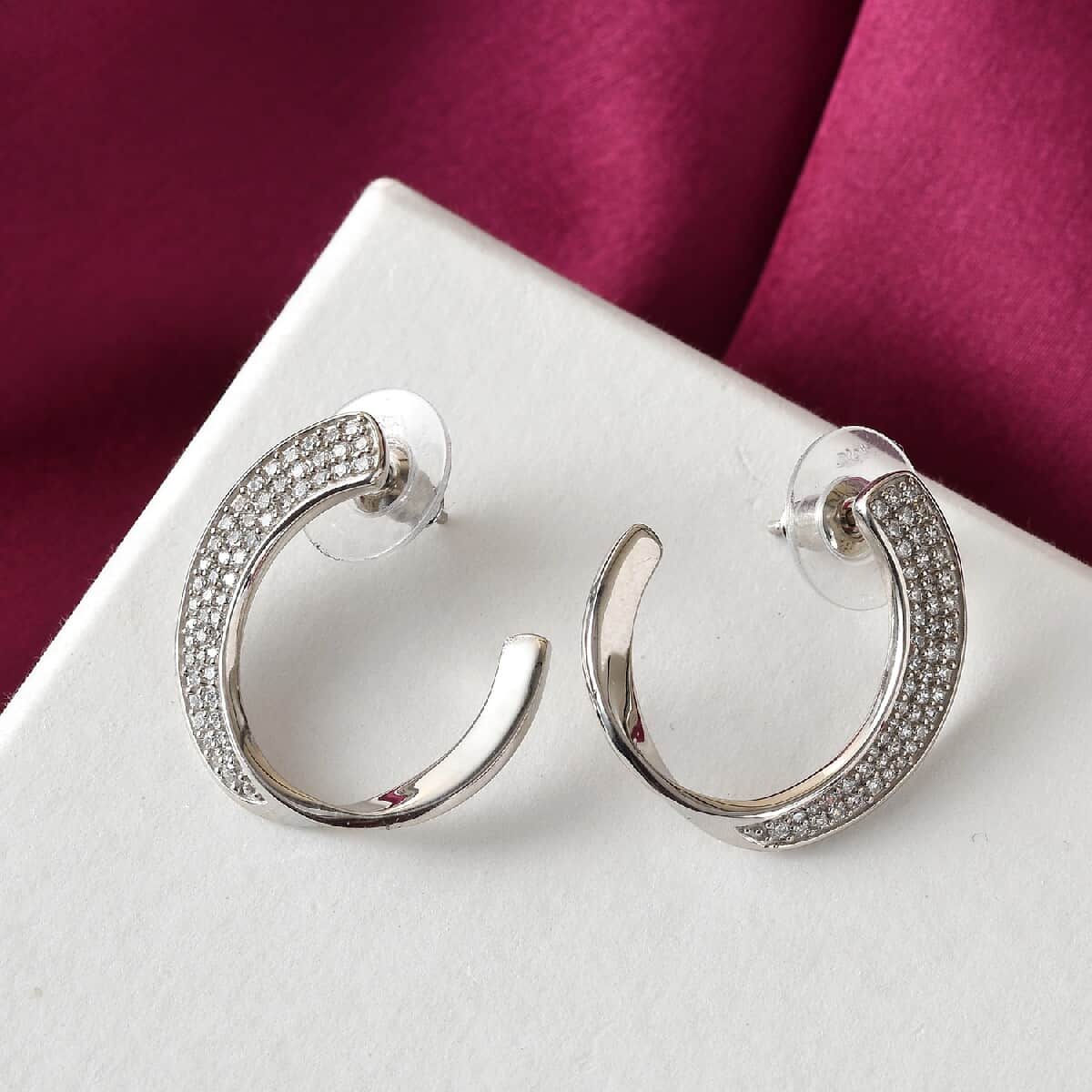 Lustro Stella Made with Finest CZ J-hoop Earrings in Platinum Over Sterling Silver 1.80 ctw image number 1