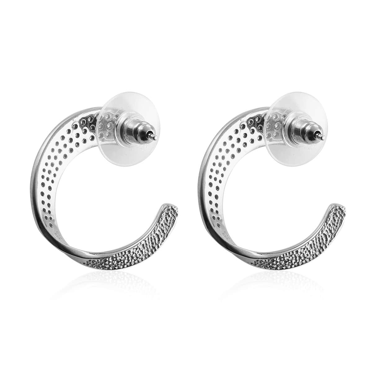 Lustro Stella Made with Finest CZ J-hoop Earrings in Platinum Over Sterling Silver 1.80 ctw image number 3