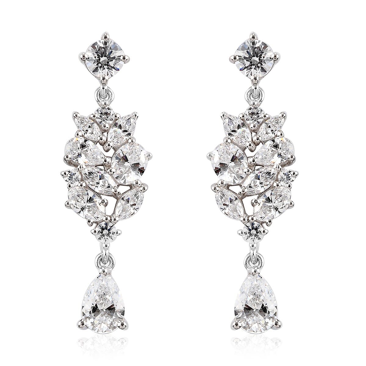 Lustro Stella Made with Finest CZ Dangling Earrings in Platinum Over Sterling Silver 8.10 ctw