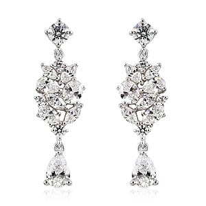 Lustro Stella Made with Finest CZ Dangling Earrings in Platinum Over Sterling Silver 8.10 ctw