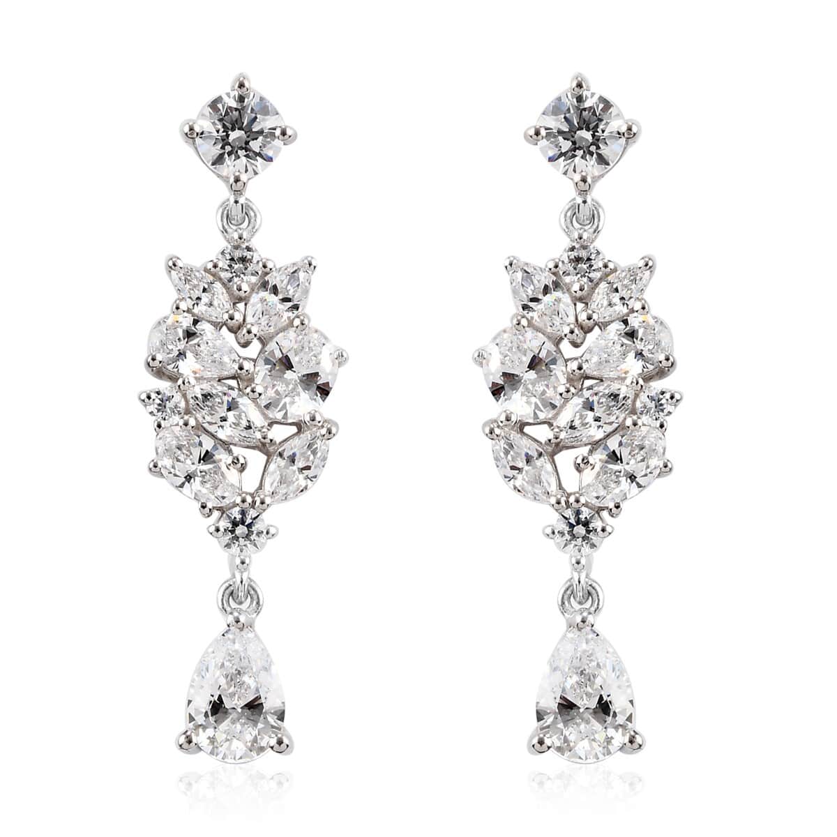LUSTRO STELLA Made with Finest CZ Dangling Earrings in Platinum Over Sterling Silver 8.10 ctw image number 0