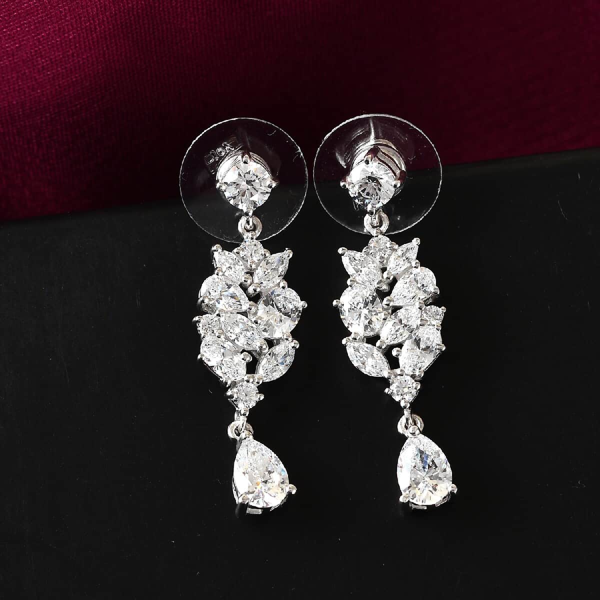 LUSTRO STELLA Made with Finest CZ Dangling Earrings in Platinum Over Sterling Silver 8.10 ctw image number 1