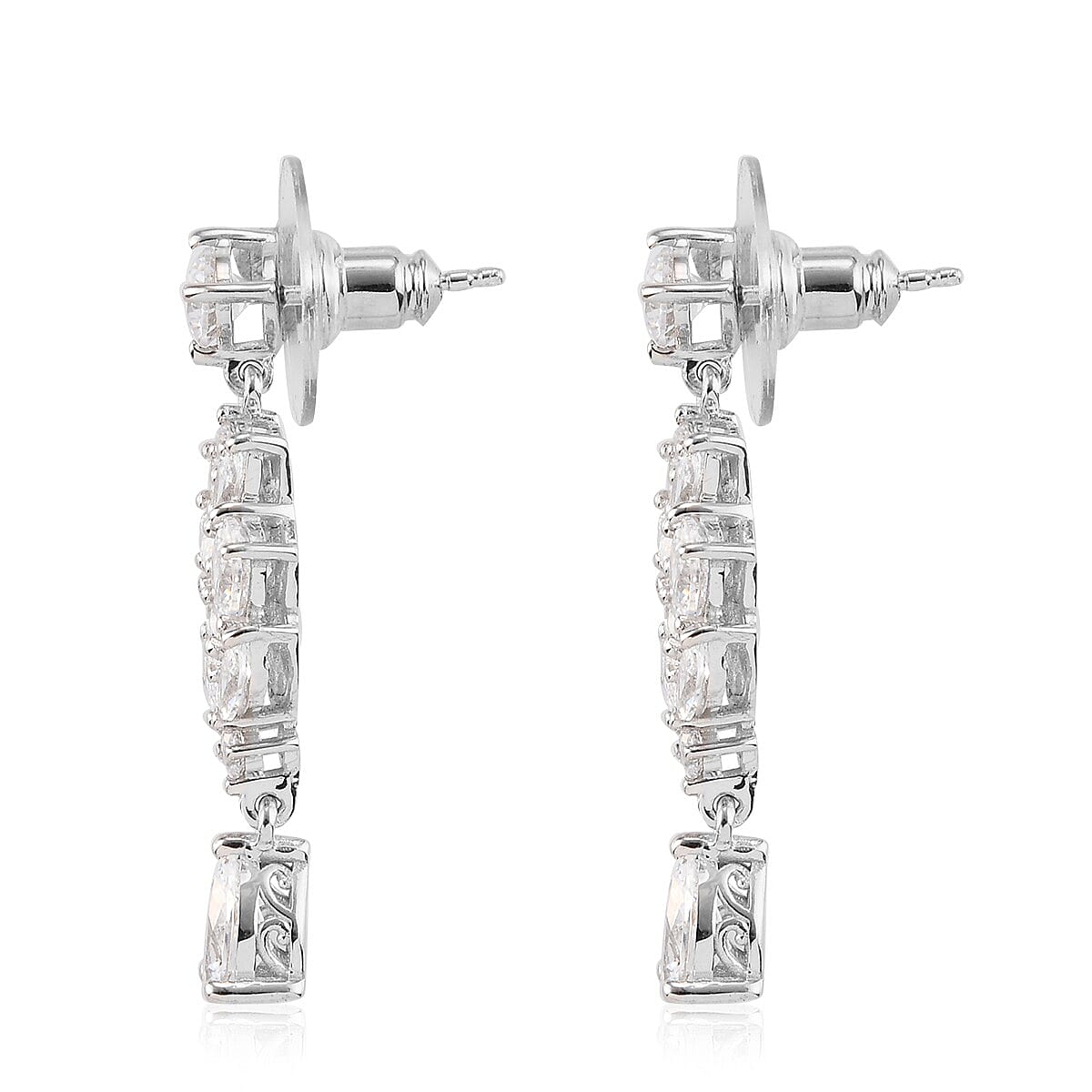 Lustro Stella Made with Finest CZ Dangling Earrings in Platinum Over Sterling Silver 8.10 ctw