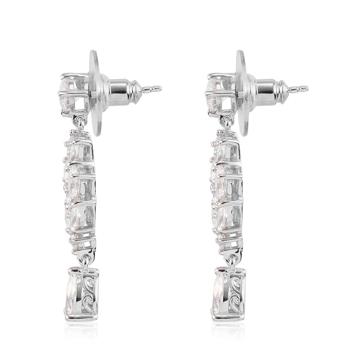 LUSTRO STELLA Made with Finest CZ Dangling Earrings in Platinum Over Sterling Silver 8.10 ctw image number 3