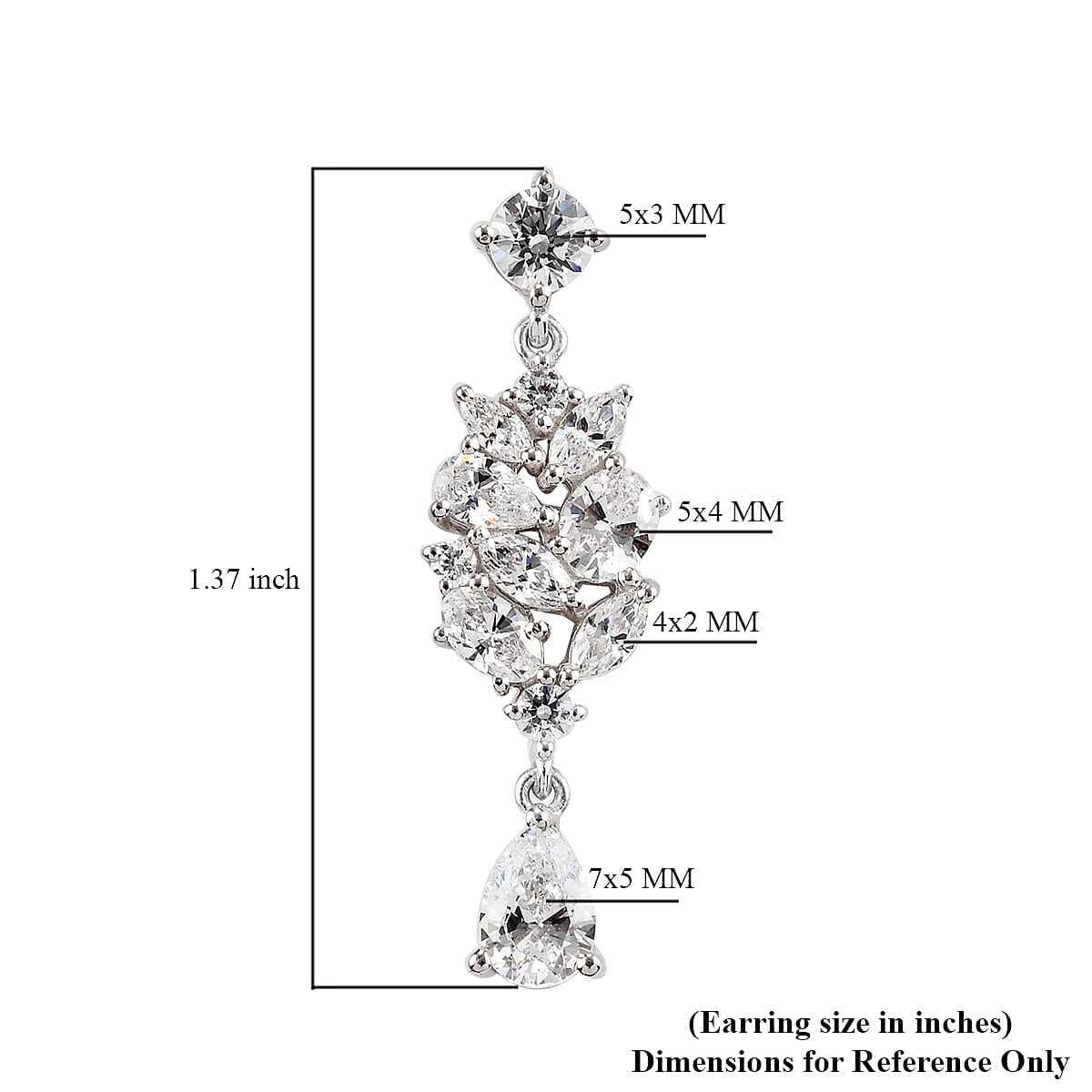 Lustro Stella Made with Finest CZ Dangling Earrings in Platinum Over Sterling Silver 8.10 ctw
