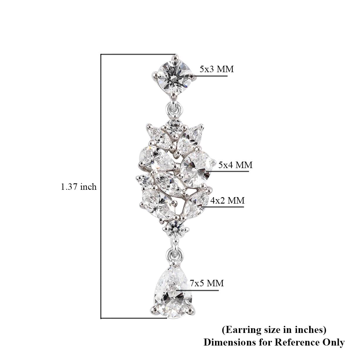 LUSTRO STELLA Made with Finest CZ Dangling Earrings in Platinum Over Sterling Silver 8.10 ctw image number 4