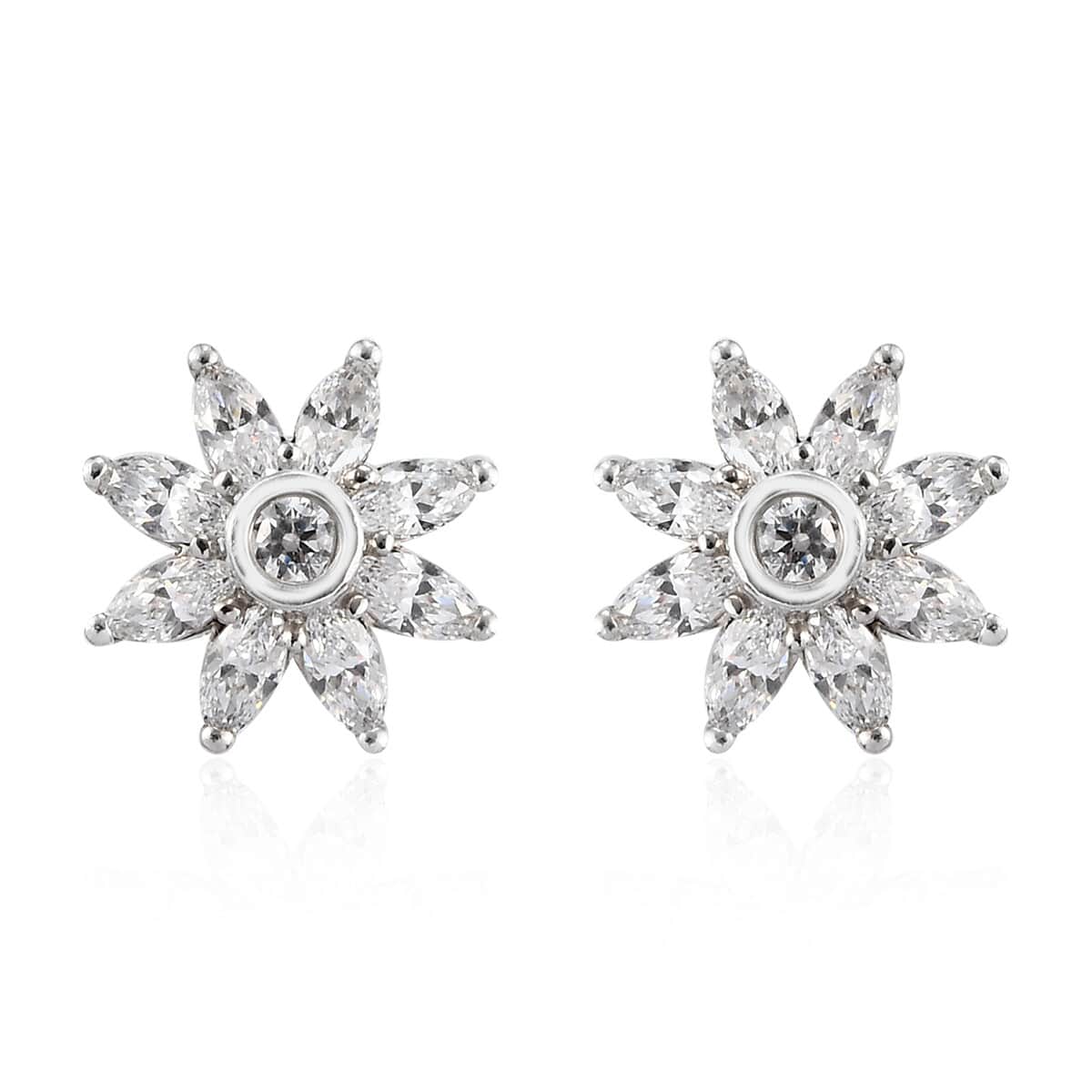 Lustro Stella Made with Finest CZ Flower Stud Earrings in Platinum Over Sterling Silver 2.00 ctw image number 0