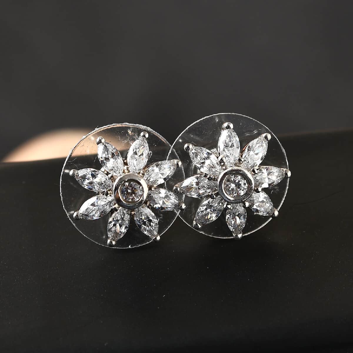Lustro Stella Made with Finest CZ Flower Stud Earrings in Platinum Over Sterling Silver 2.00 ctw image number 1