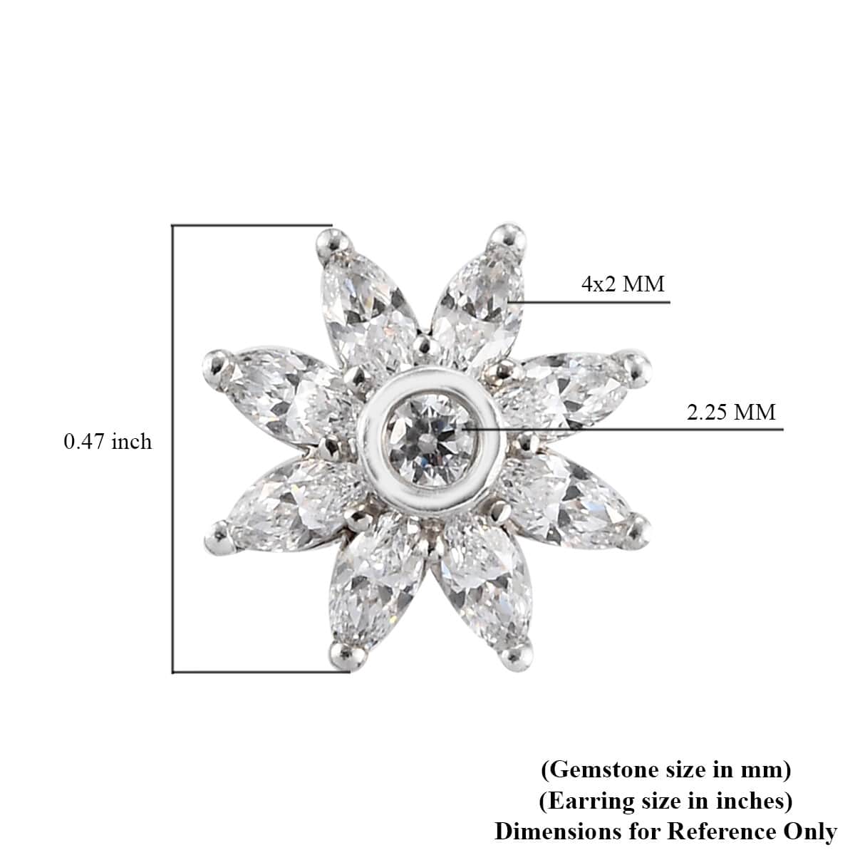 Lustro Stella Made with Finest CZ Flower Stud Earrings in Platinum Over Sterling Silver 2.00 ctw image number 4