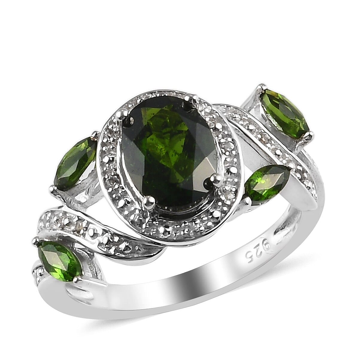 Natural Chrome Diopside Ring in Platinum Over Sterling Silver (Size 6.0) 1.30 ctw