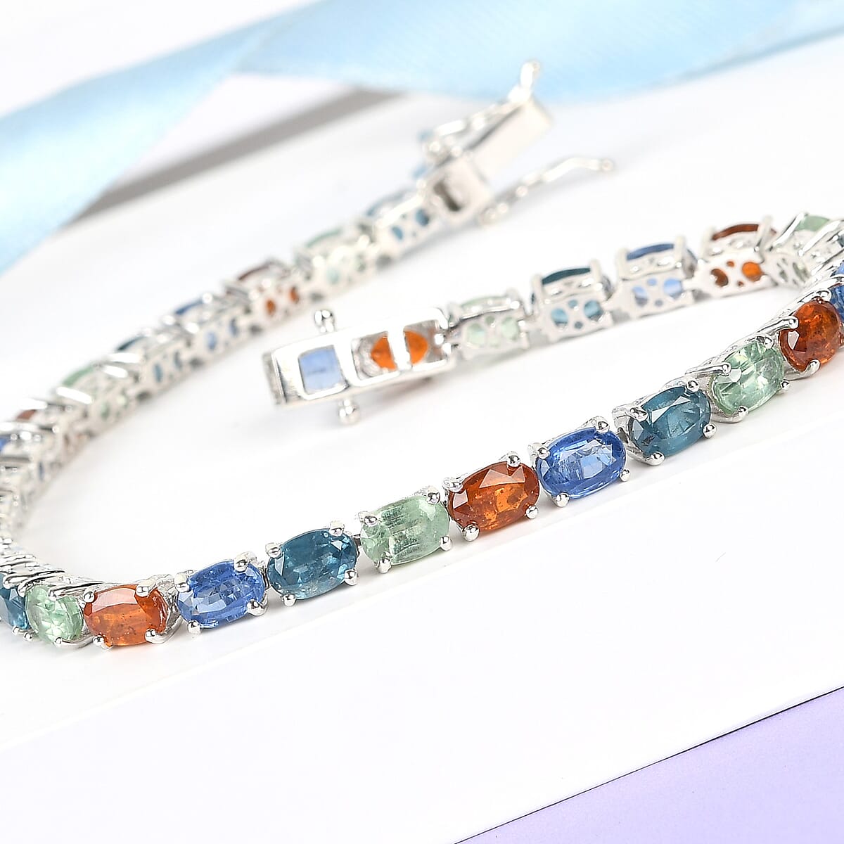 17.80 ctw Natural Tanzania Multi Color Kyanite Tennis Bracelet in Platinum Over Sterling Silver (7.25 In) 10.15 Grams image number 1
