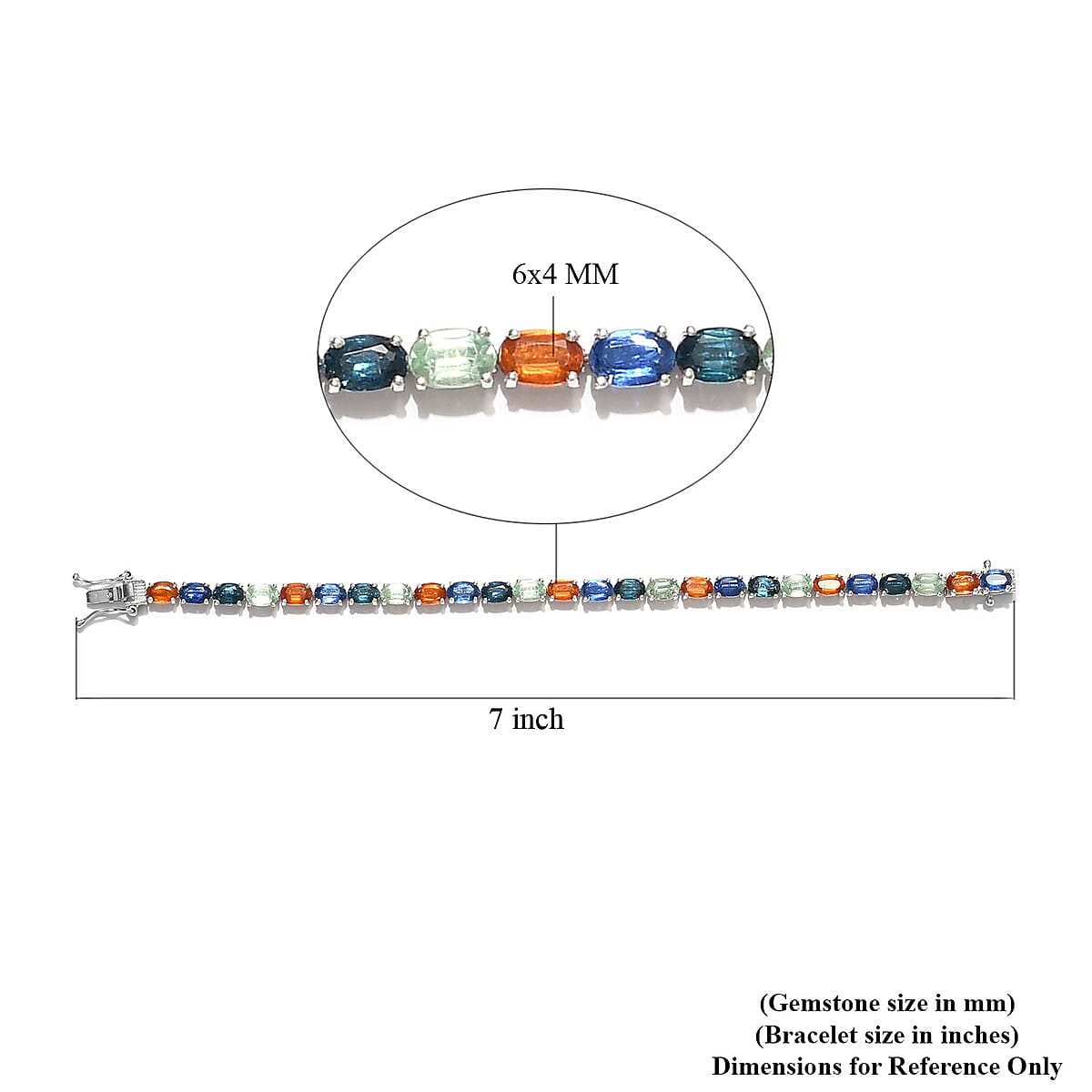 17.80 ctw Natural Tanzania Multi Color Kyanite Tennis Bracelet in Platinum Over Sterling Silver (7.25 In) 10.15 Grams image number 4