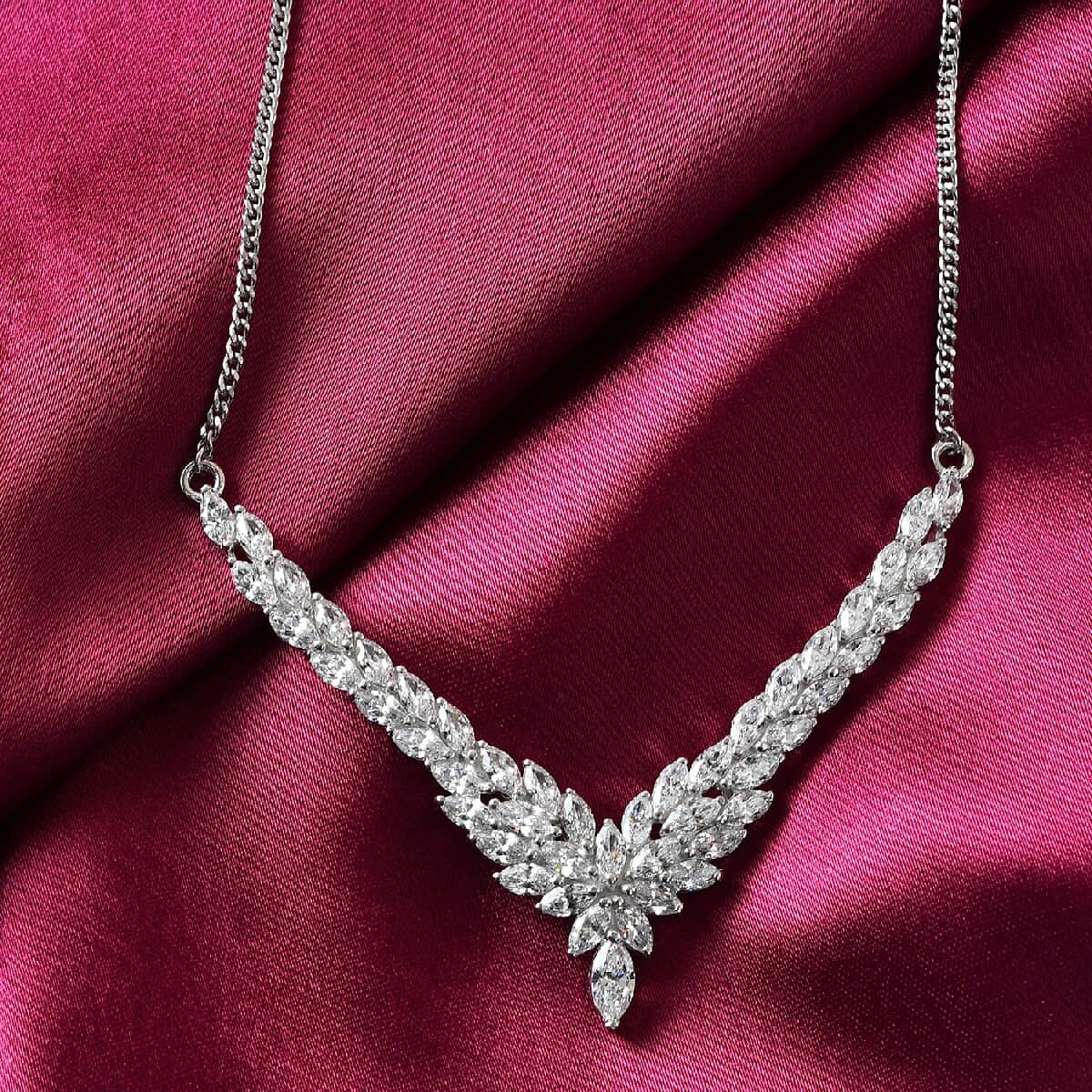 LUSTRO STELLA Made with Finest CZ Fancy Necklace 18 Inches in Platinum Over Sterling Silver 8.50 Grams 10.70 ctw image number 1