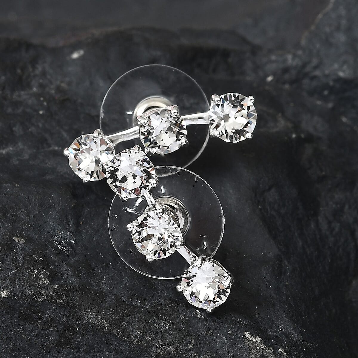 White Crystal Stud Earrings in Sterling Silver image number 1