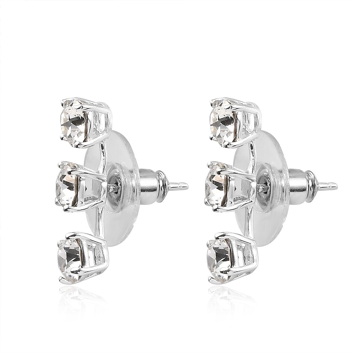 White Crystal Stud Earrings in Sterling Silver image number 3