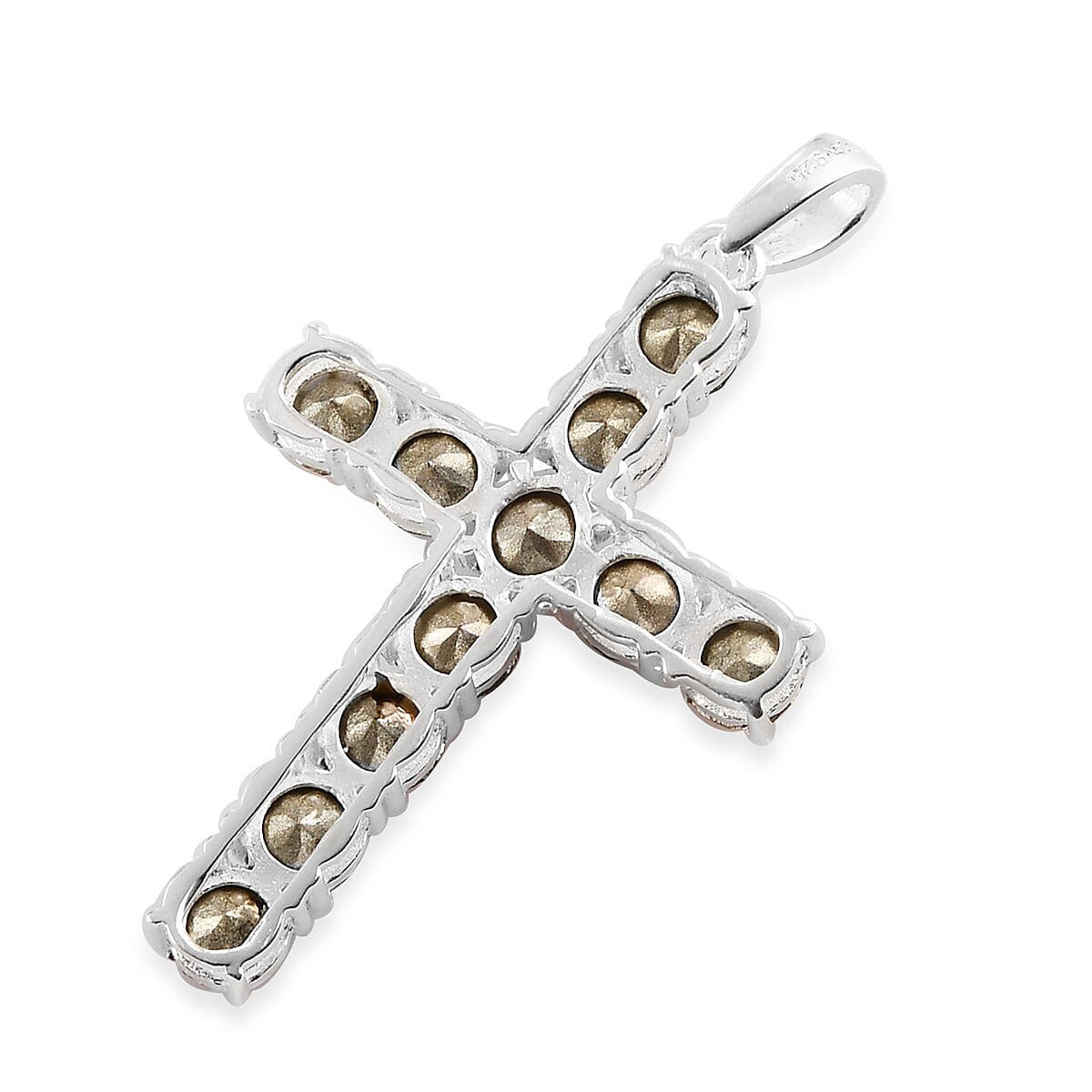 Multi Color Crystal Cross Pendant in Sterling Silver image number 3