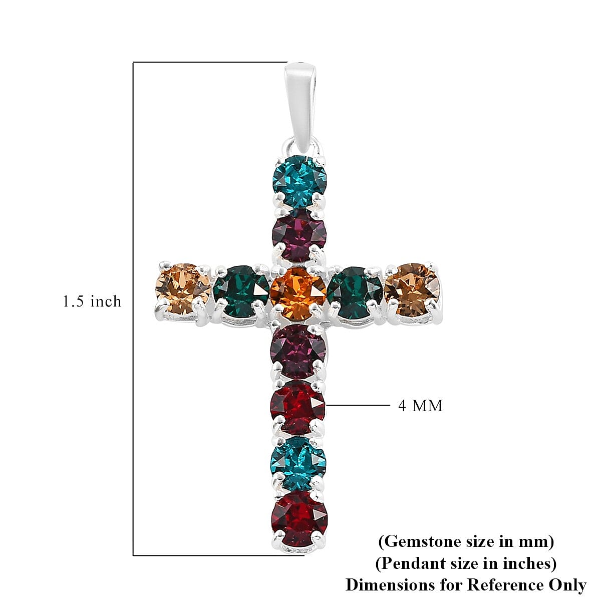 Multi Color Crystal Cross Pendant in Sterling Silver image number 4