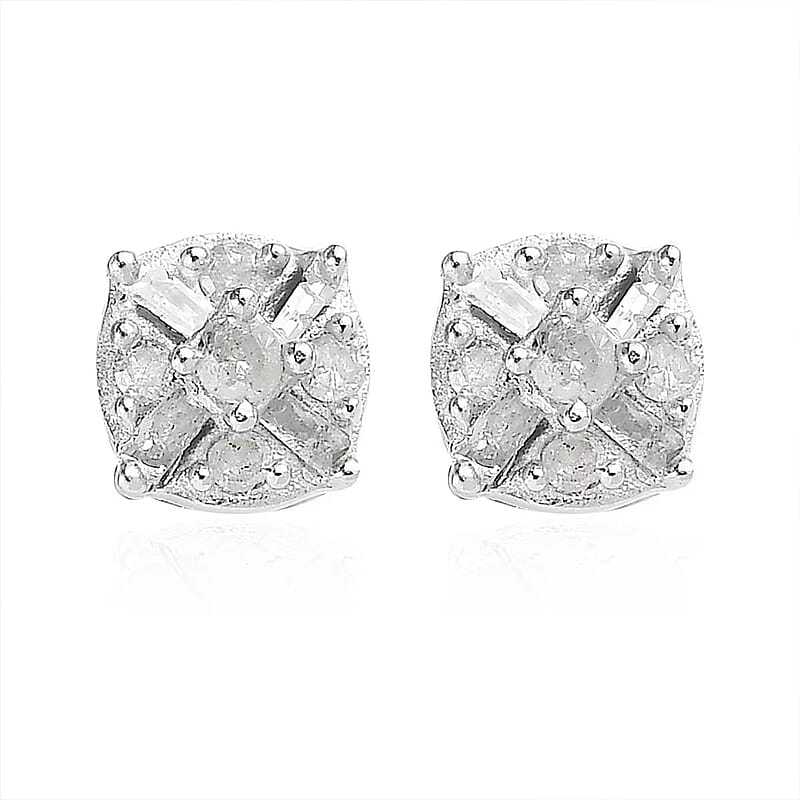 D'Joy Diamond 0.15 ctw Stud Earrings in Platinum Over Sterling Silver