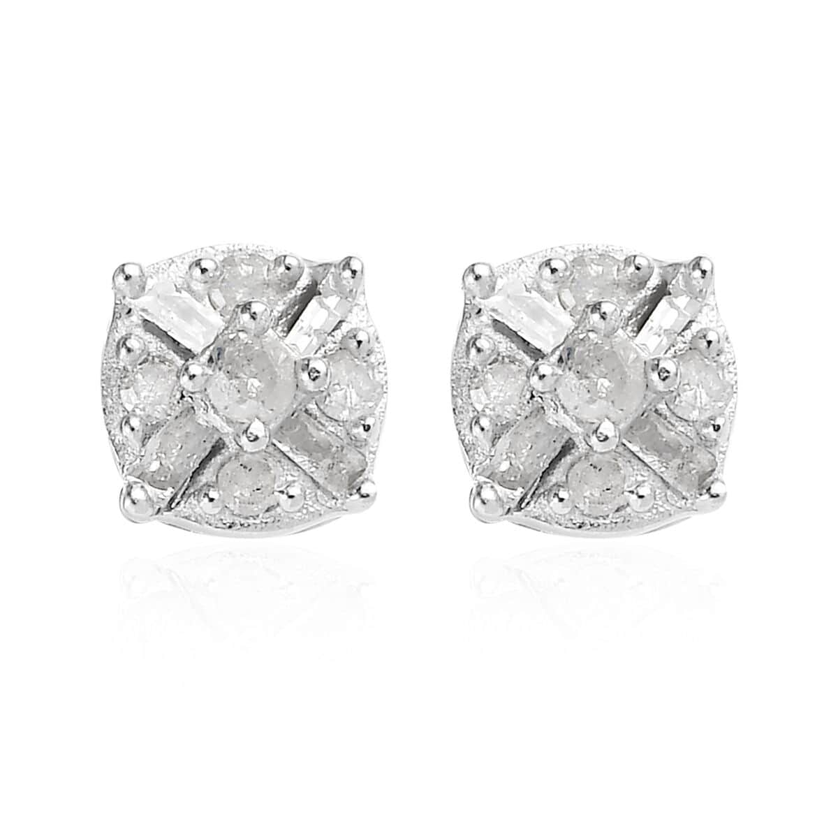 Diamond Stud Earrings in Rhodium Platinum Plated in Sterling Silver, Diamond Studs, Diamond Earrings, Anniversary Gifts For Her 0.15 ctw image number 0