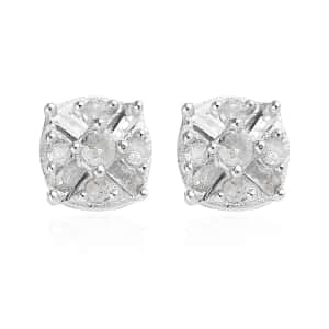 Diamond Stud Earrings in Rhodium Platinum Plated in Sterling Silver, Diamond Studs, Diamond Earrings, Anniversary Gifts For Her 0.15 ctw