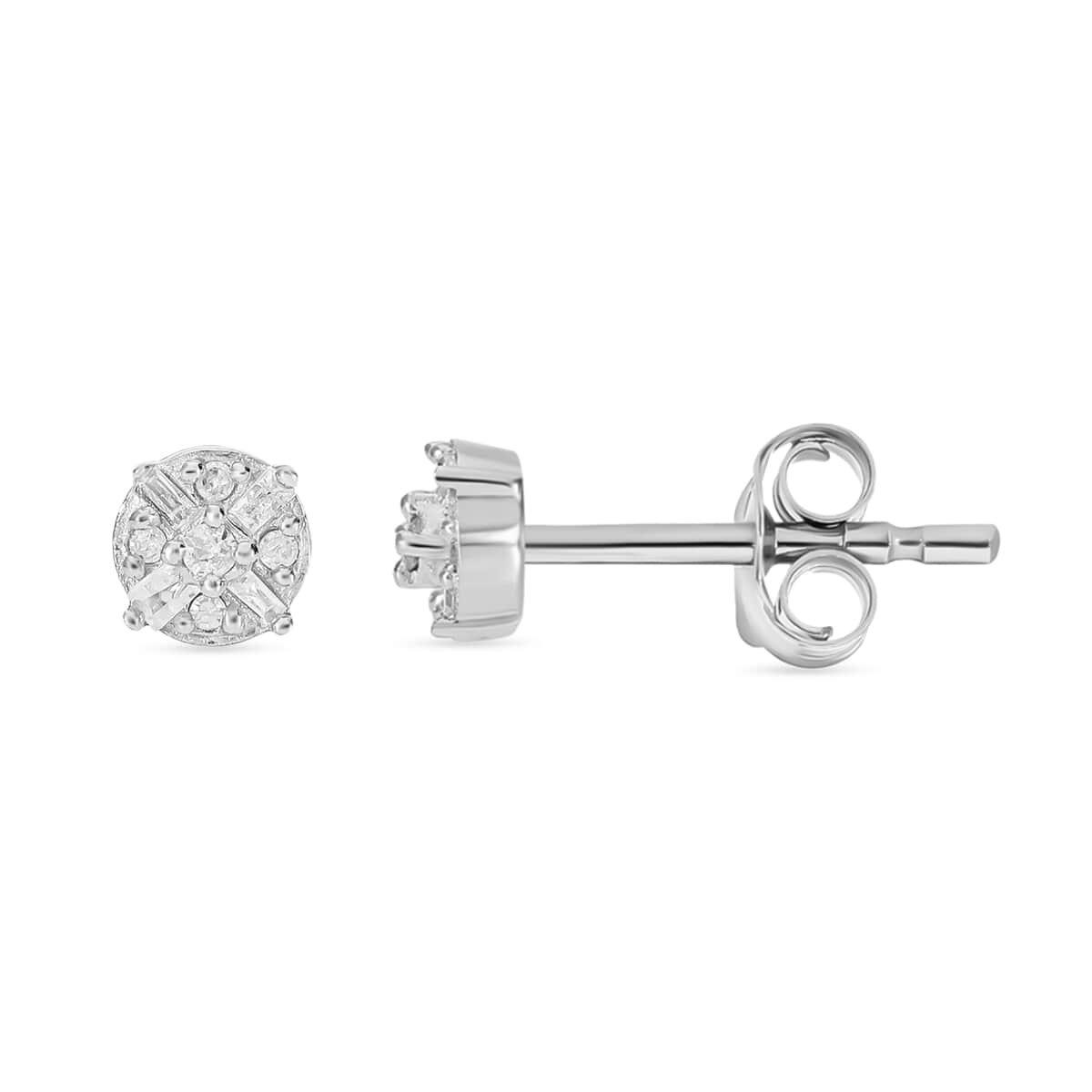 Diamond Stud Earrings in Rhodium Platinum Plated in Sterling Silver, Diamond Studs, Diamond Earrings, Anniversary Gifts For Her 0.15 ctw image number 1