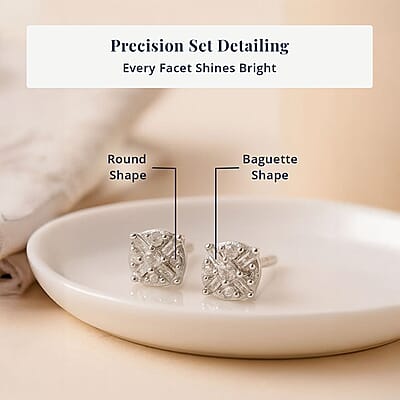 D'Joy Diamond 0.15 ctw Stud Earrings in Platinum Over Sterling Silver
