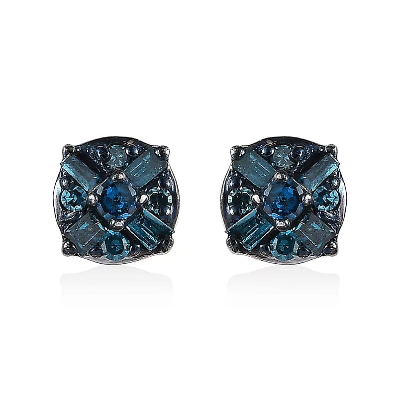 D'Joy Blue Diamond 0.15 ctw Stud Earrings in Platinum Over Sterling Silver