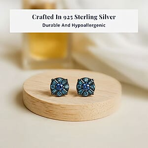 D'Joy Blue Diamond 0.15 ctw Stud Earrings in Platinum Over Sterling Silver