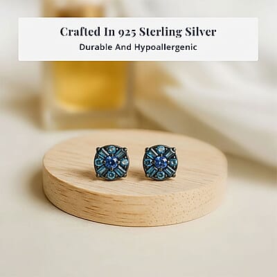 D'Joy Blue Diamond 0.15 ctw Stud Earrings in Platinum Over Sterling Silver
