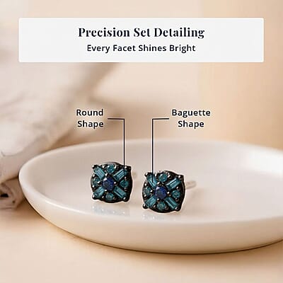 D'Joy Blue Diamond 0.15 ctw Stud Earrings in Platinum Over Sterling Silver