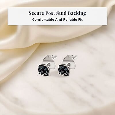 D'Joy Blue Diamond 0.15 ctw Stud Earrings in Platinum Over Sterling Silver