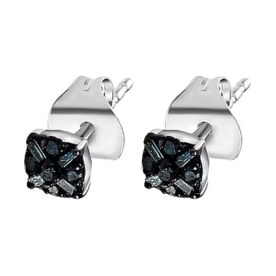 D'Joy Blue Diamond 0.15 ctw Stud Earrings in Platinum Over Sterling Silver