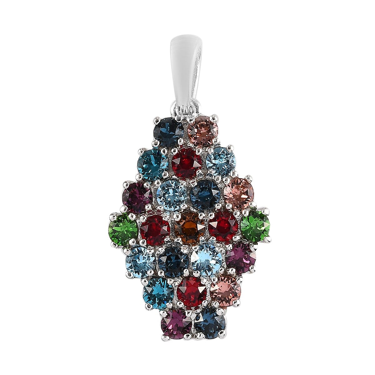 Multi Color Crystal Cluster Pendant in Platinum Over Copper With Magnet