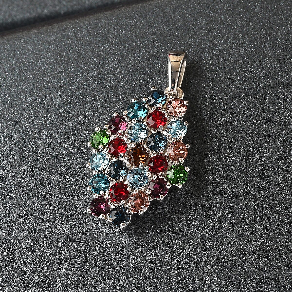 Multi Color Crystal Cluster Pendant in Platinum Over Copper With Magnet