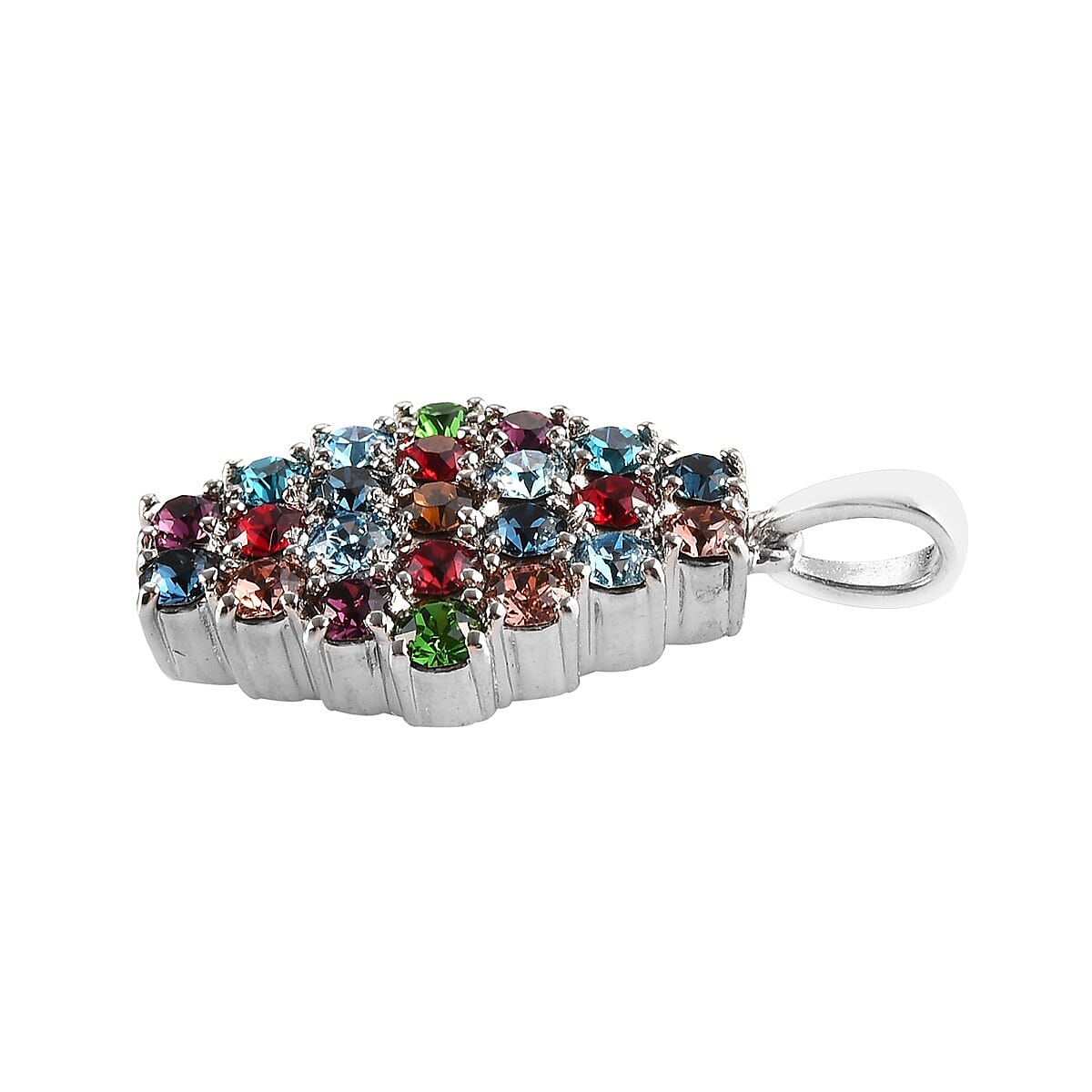 Multi Color Crystal Cluster Pendant in Platinum Over Copper With Magnet