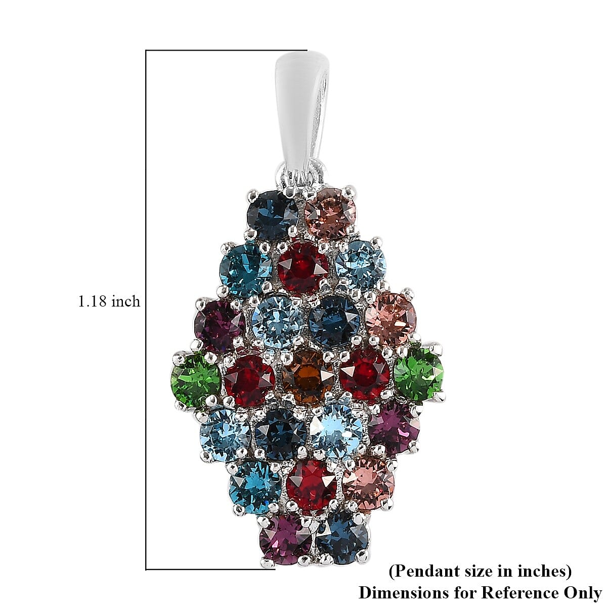 Multi Color Crystal Cluster Pendant in Platinum Over Copper With Magnet