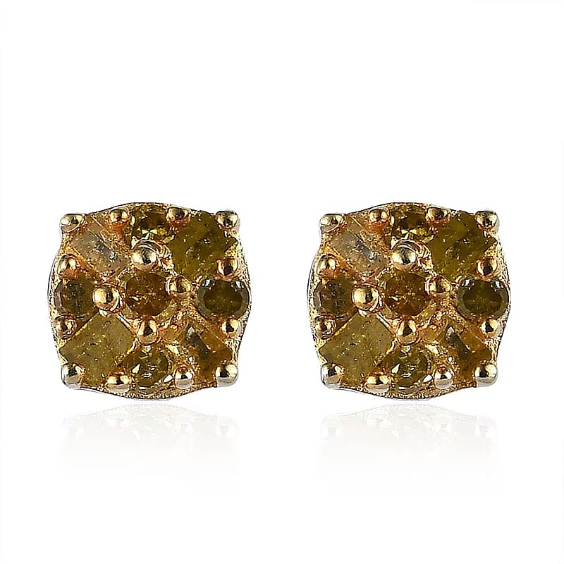 D'Joy Yellow Diamond 0.15 ctw Stud Earrings in Platinum Over Sterling Silver