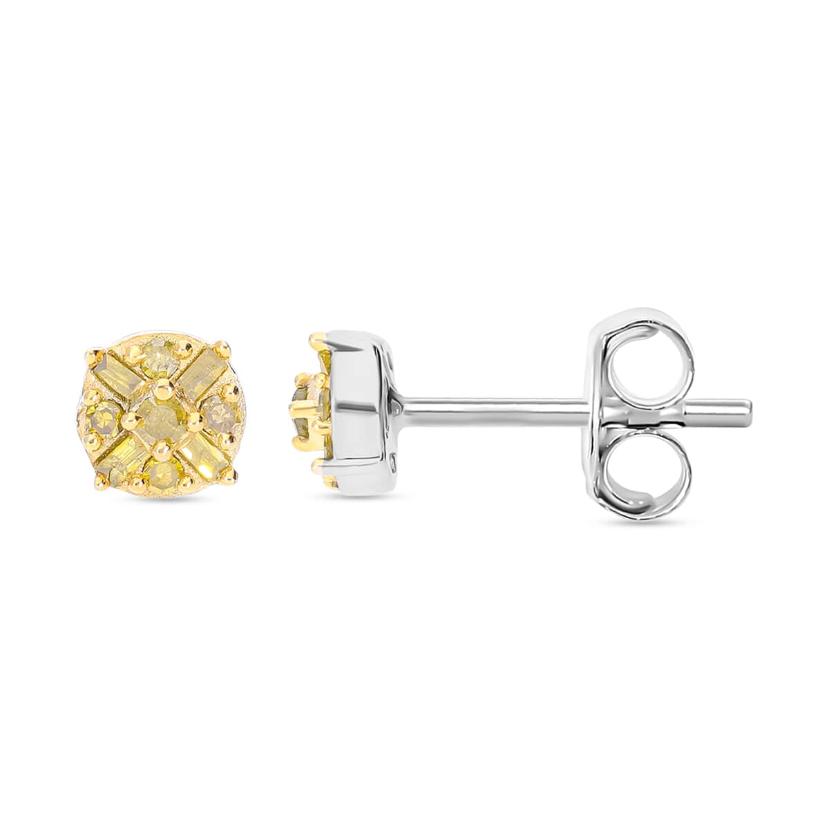 Yellow Diamond 0.15 ctw Stud Earrings in Rhodium Platinum Plated in Sterling Silver, Diamond Studs, Diamond Earrings, Anniversary Gifts For Her image number 1