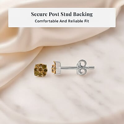 D'Joy Yellow Diamond 0.15 ctw Stud Earrings in Platinum Over Sterling Silver