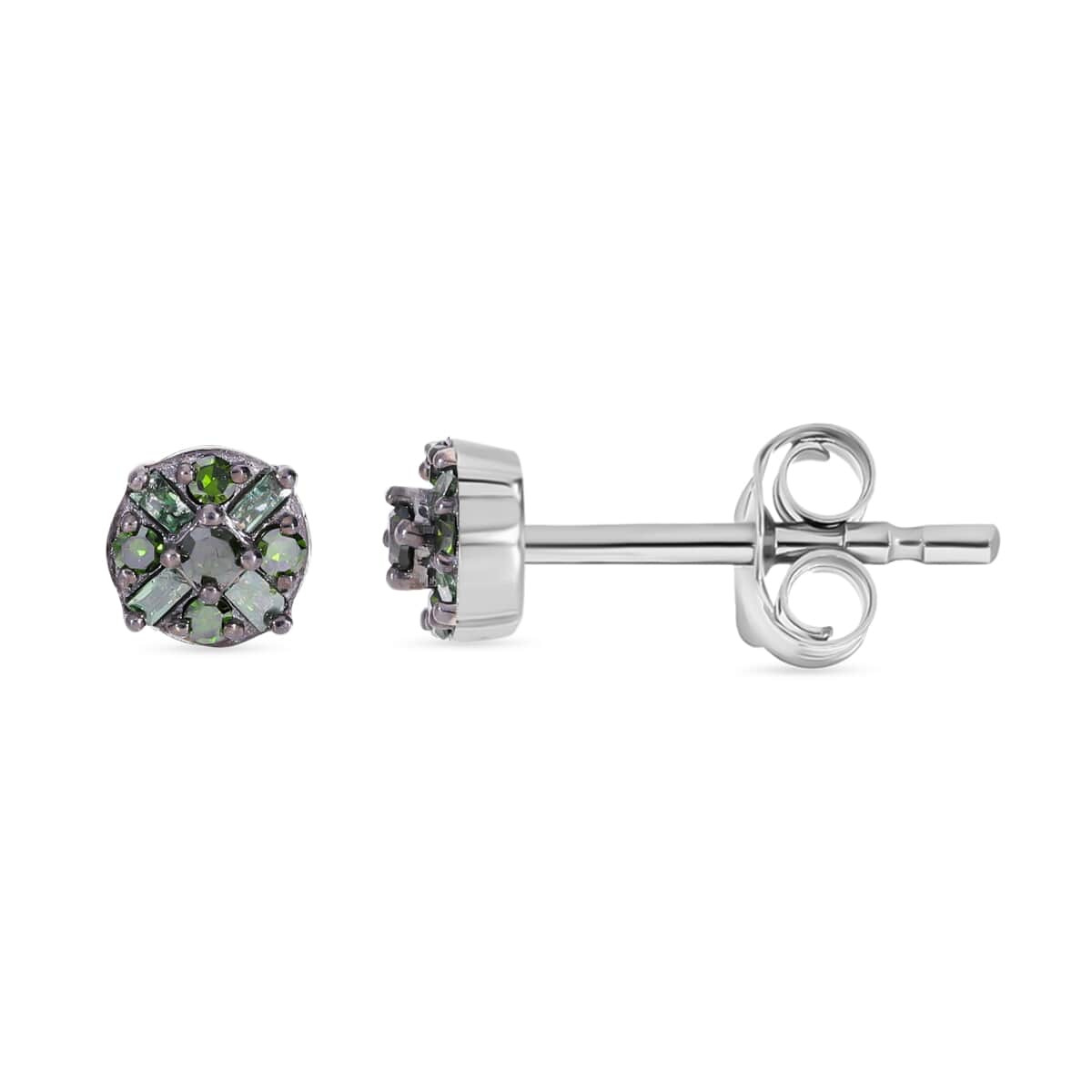 Green Diamond 0.15 ctw Stud Earrings in Rhodium Platinum Plated in Sterling Silver, Diamond Studs, Diamond Earrings, Anniversary Gifts For Her image number 0