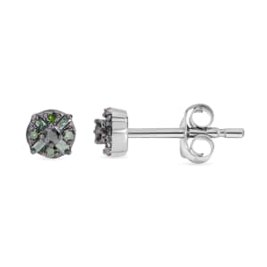 Green Diamond 0.15 ctw Stud Earrings in Rhodium Platinum Plated in Sterling Silver, Diamond Studs, Diamond Earrings, Anniversary Gifts For Her