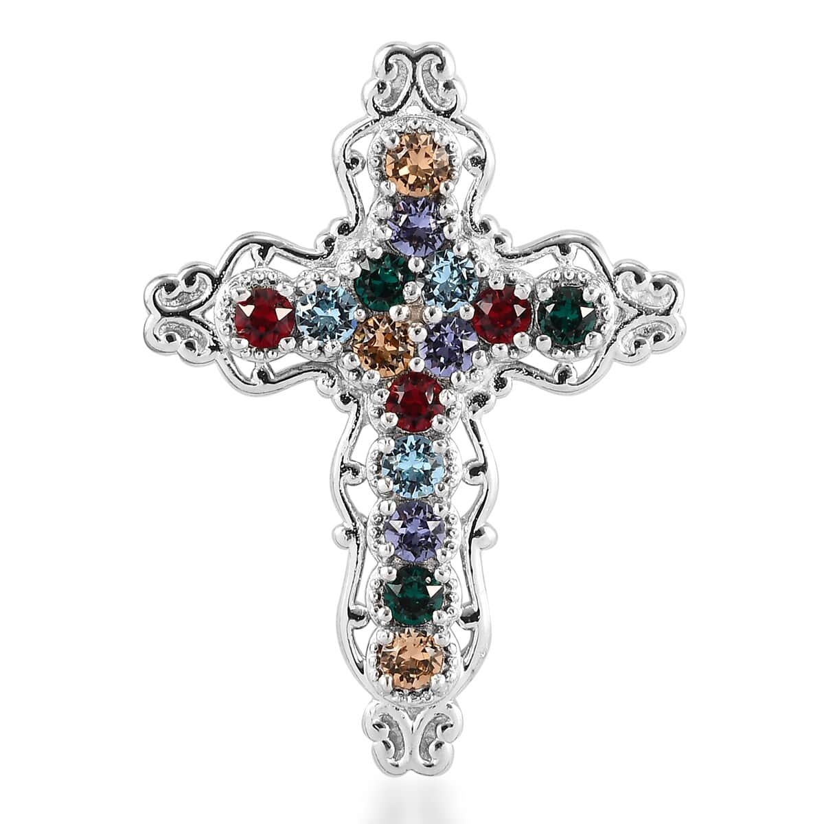 Karis Multi Color Crystal Cross Pendant in Platinum Bond image number 0